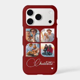 Burgundy 4 Photo Personalized Name iPhone 17 Pro Case