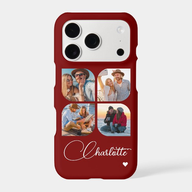 Burgundy 4 Photo Personalized Name Case-Mate iPhone Case (Back)