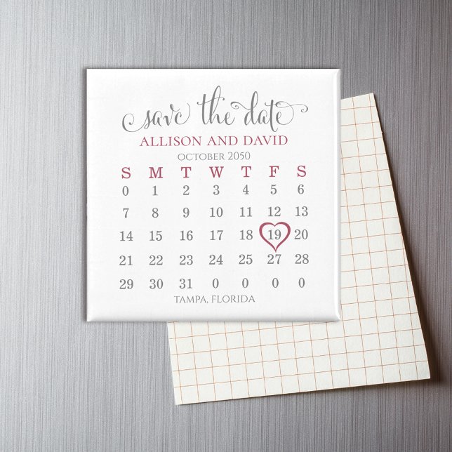 Burgundy 5 Rows Calendar Save the Date Wedding Magnet (Creator Uploaded)