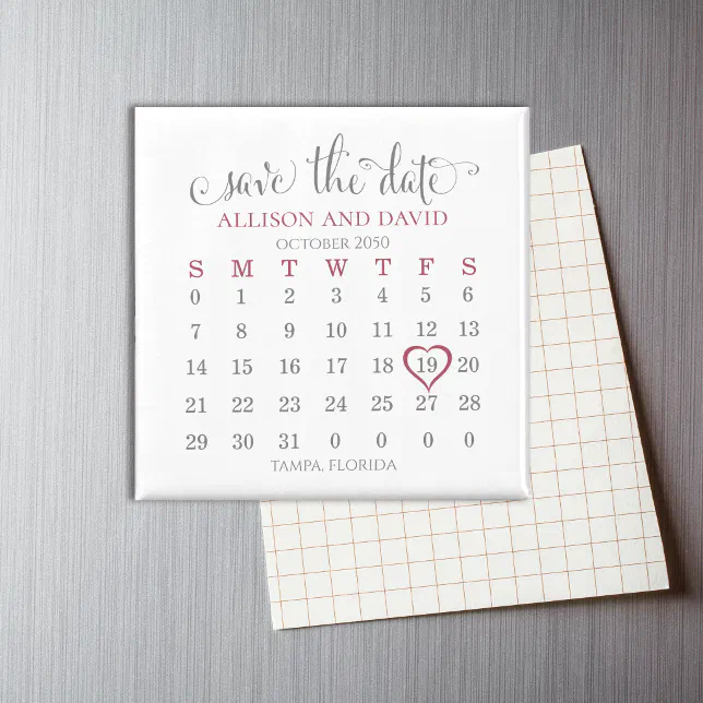 Burgundy 5 Rows Calendar Save the Date Wedding Magnet | Zazzle