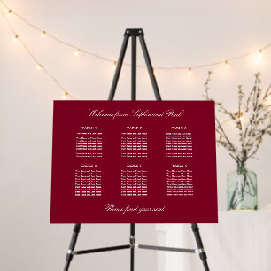 Burgundy 6 Table Wedding Seating Chart Foam Board