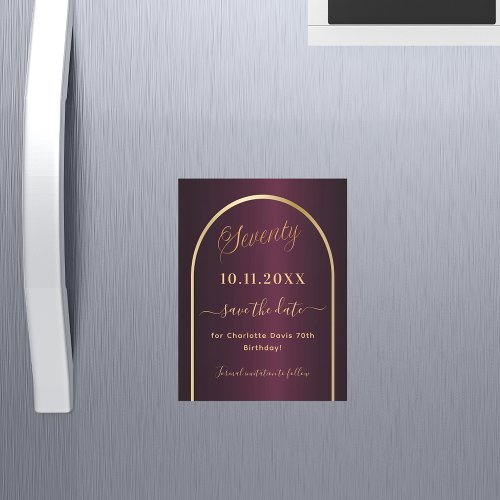 Burgundy 70th birthday Save the Date magnet