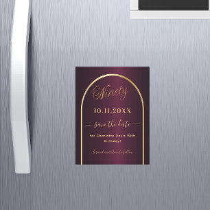 Burgundy 90th birthday Save the Date magnet