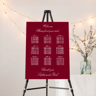 Burgundy 9 Table Wedding Seating Chart Foam Board