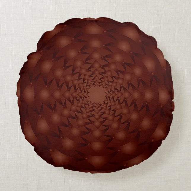 Burgundy abstract pattern. Traditional ornaments.  Round Pillow (Front)