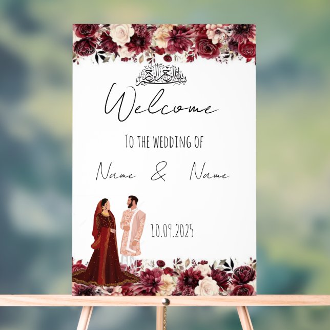 Burgundy acrylic wedding sign  (Neutral)