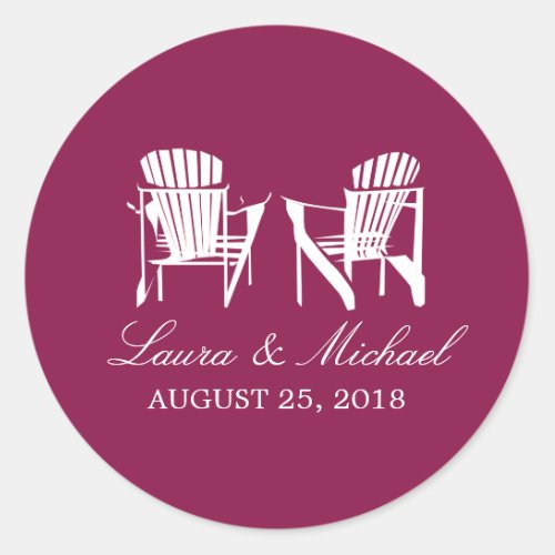 Burgundy Adirondack Chairs  Wedding Classic Round Sticker