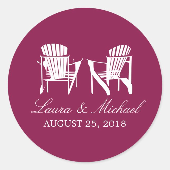 Burgundy Adirondack Chairs | Wedding Classic Round Sticker (Front)