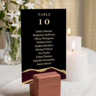 Burgundy agate gemstone black Table Card
