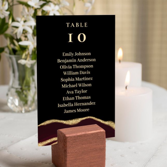 Burgundy agate gemstone black Table Card (Creator Uploaded)