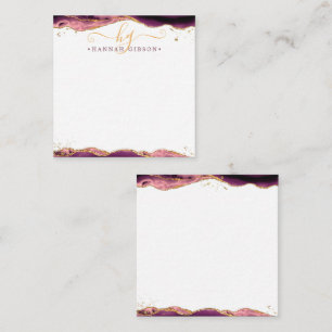 Burgundy Agate Geode Script Monogram Gold Glitter Note Card