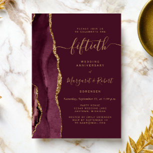 Burgundy Agate Gold 50th Anniversary Party Invitation