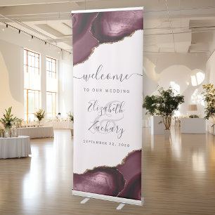 Burgundy Agate Gold Blush Pink Wedding Welcome Retractable Banner