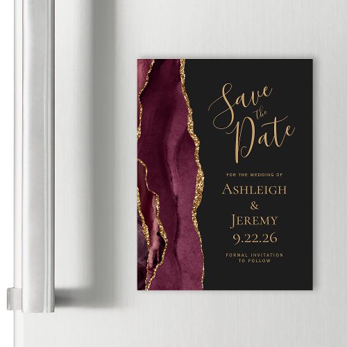 Burgundy Agate Gold Dark Magnetic Save the Date