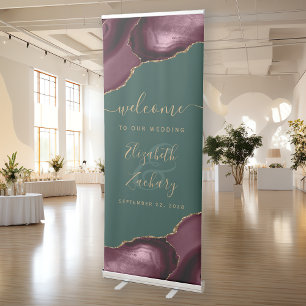Burgundy Agate Gold Emerald Green Wedding Welcome Retractable Banner