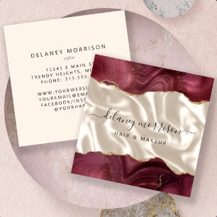 Burgundy Agate Gold Glitter Ivory Luxury Square Business Card