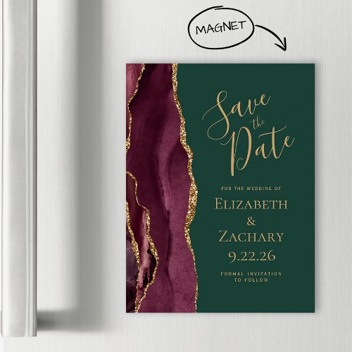 Burgundy Agate Gold Green Magnetic Save the Date