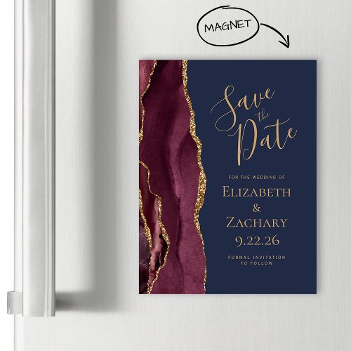 Burgundy Agate Gold Navy Magnetic Save the Date