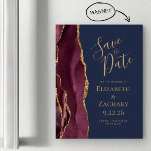 Burgundy Agate Gold Navy Magnetic Save the Date