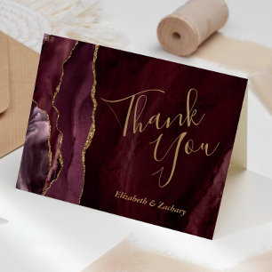 Burgundy Agate Gold Wedding Thank You Card