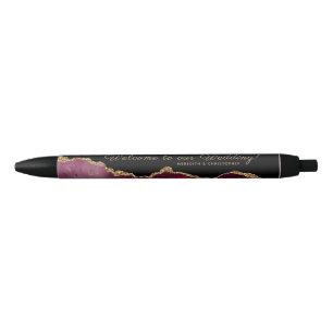 Burgundy Agate Gold Wedding Welcome Pen