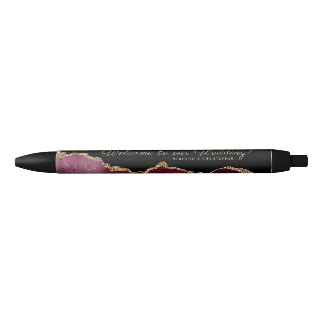 Burgundy Agate Gold Wedding Welcome Pen (Front)