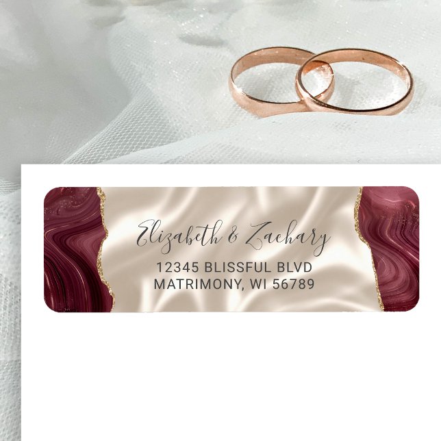 Burgundy Agate Ivory Silk Wedding Return Address Label (Creator Uploaded)