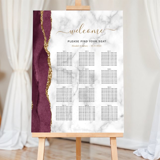 Burgundy Agate Marble 12-Table Wedding Seating Foam Board (Creator Uploaded)