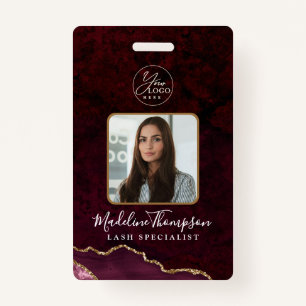 Burgundy Agate Marble Business Logo Company ID Badge