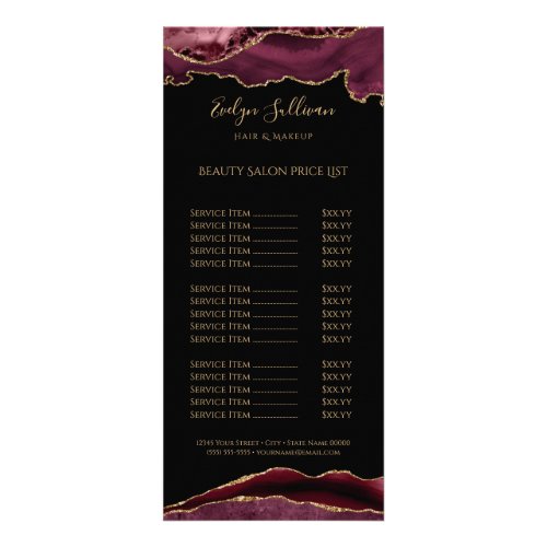 burgundy agate on black price list  rack card