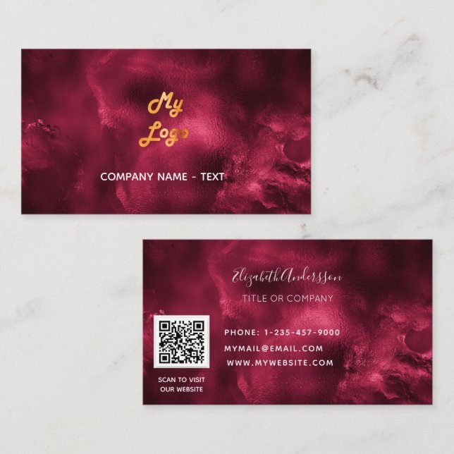 Burgundy agate qr code logo business card (Front/Back)