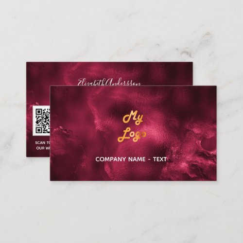 Burgundy agate qr code logo elegant business card