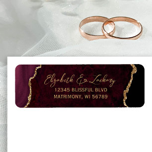Burgundy Agate Script Wedding Return Address Label