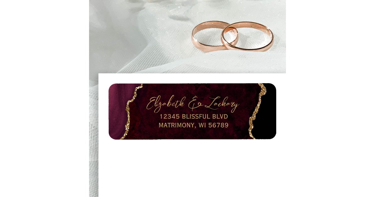 Burgundy Agate Script Wedding Return Address Label | Zazzle