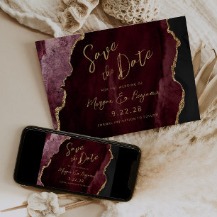 Burgundy Agate Script Wedding Save the Date