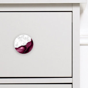 Burgundy Agate Silver Glitter White Marble Ceramic Knob