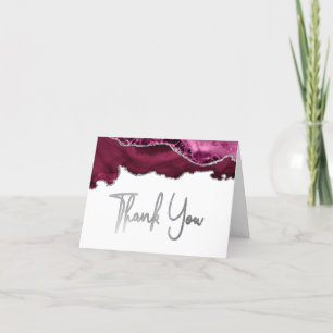 Burgundy Agate Silver Script Thank You Card