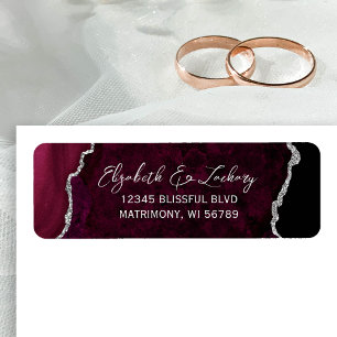 Burgundy Agate Silver Wedding Return Address Label