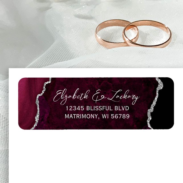 Burgundy Agate Silver Wedding Return Address Label (Creator Uploaded)