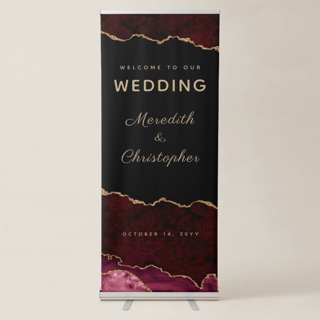 Burgundy Agate Wedding Welcome Retractable Banner (Front)