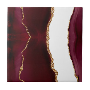 Burgundy Agate with Gold Glitter Veins Ceramic Tile