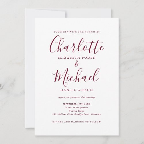 Burgundy All In One Simple Elegant Wedding Invitation