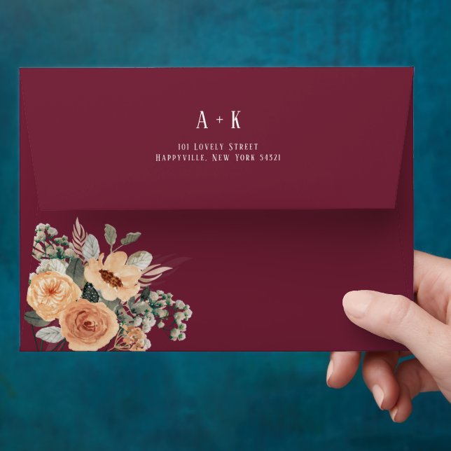 Burgundy all over, Elegant floral Envelope (Hand)