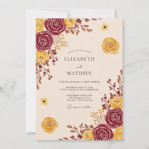 Burgundy Alluring Autumnal Wedding Invitation
