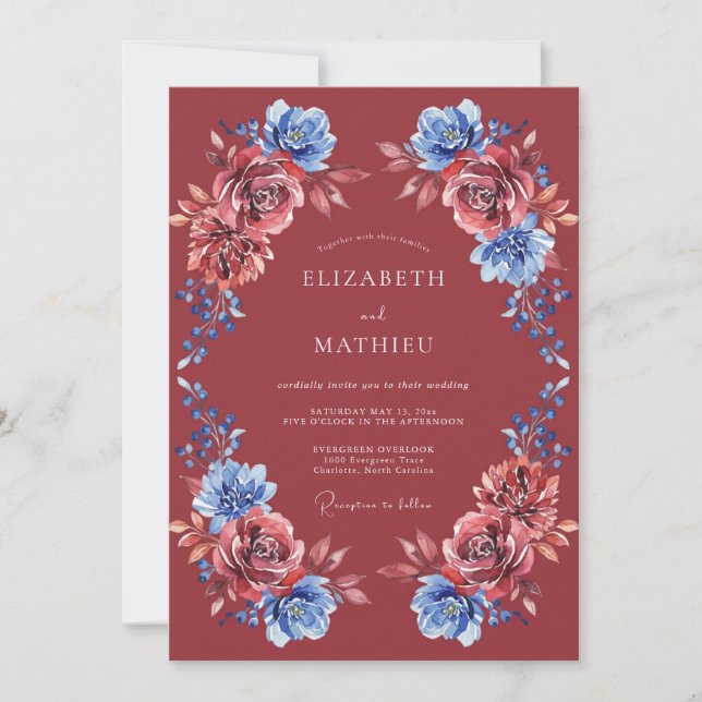 Burgundy Alluring Botanical Wedding Invitation (Front)