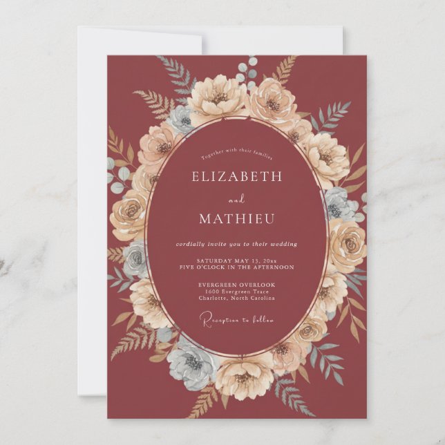 Burgundy Alluring Fall Wedding Invitation (Front)