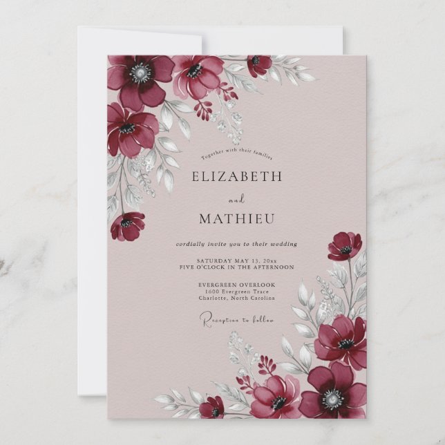 Burgundy Alluring Romantic Wedding Invitation (Front)