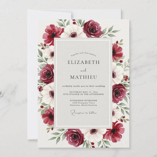 Burgundy Alluring Winter Wedding Invitation (Front)