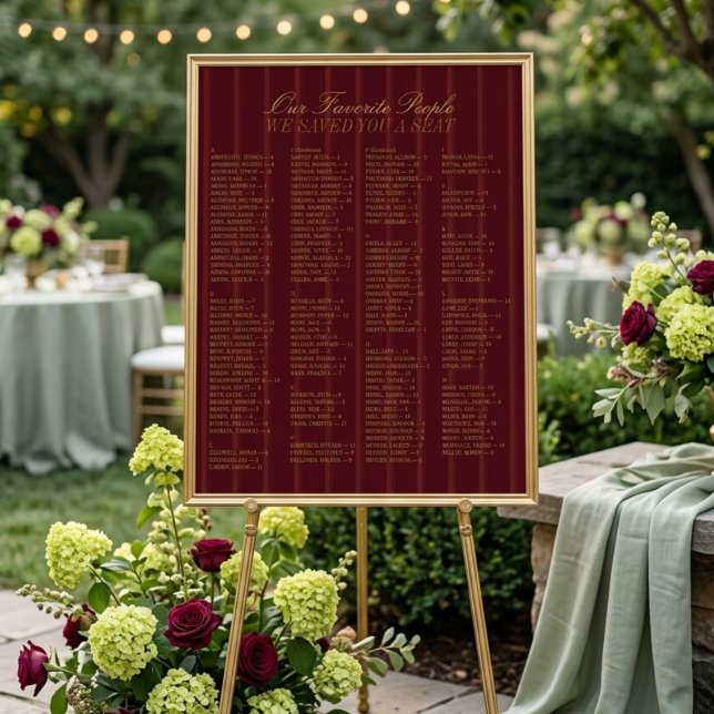 Burgundy Alphabetical Wedding Seating Chart (Burgundy Alphabetical Wedding Seating Chart)