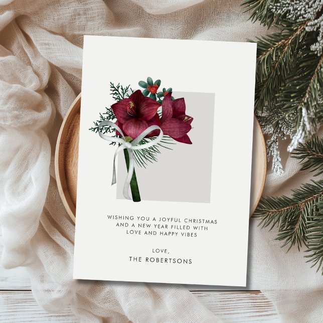 Burgundy Amaryllis Christmas Greenery Holiday Card (Burgundy Amaryllis Christmas Greenery Holiday Card)